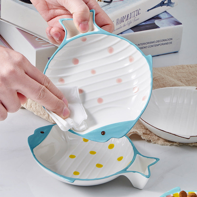 Fish Shaped Ceramic Pet Feeding Bowl Plate