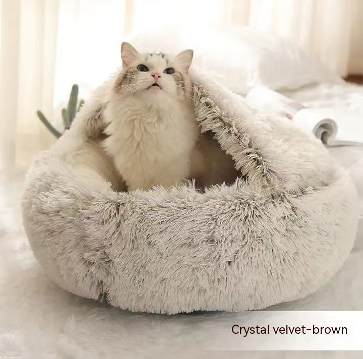 2 In 1 Round Plush Warm Pet Sleeping Bed House