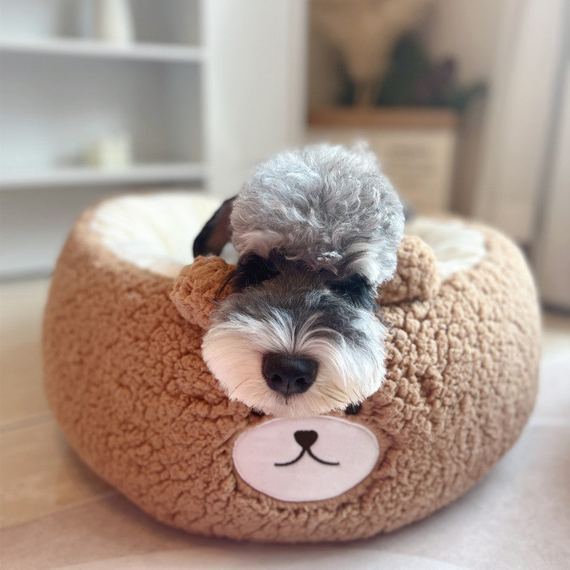 Cartoon Plush Round All Seasons Cozy Pet Bed