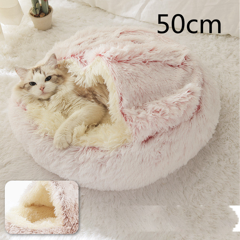 2 In 1 Round Plush Warm Pet Sleeping Bed House