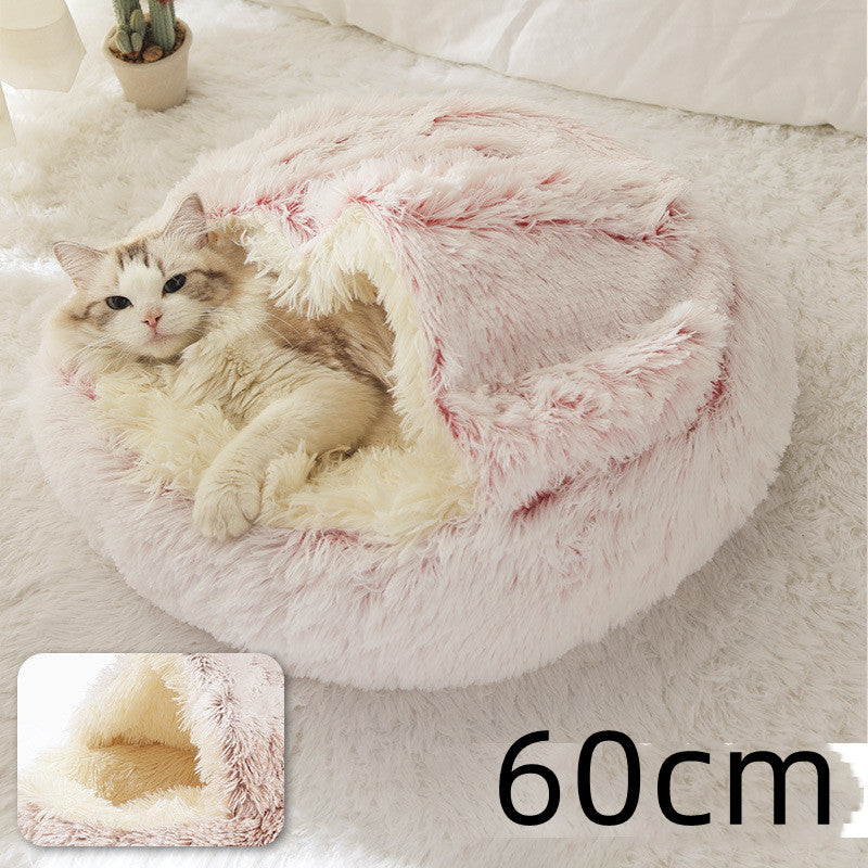 2 In 1 Round Plush Warm Pet Sleeping Bed House