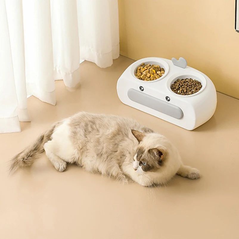 Duck Design Double Bowl Pet Feeding Tray For Food And Water