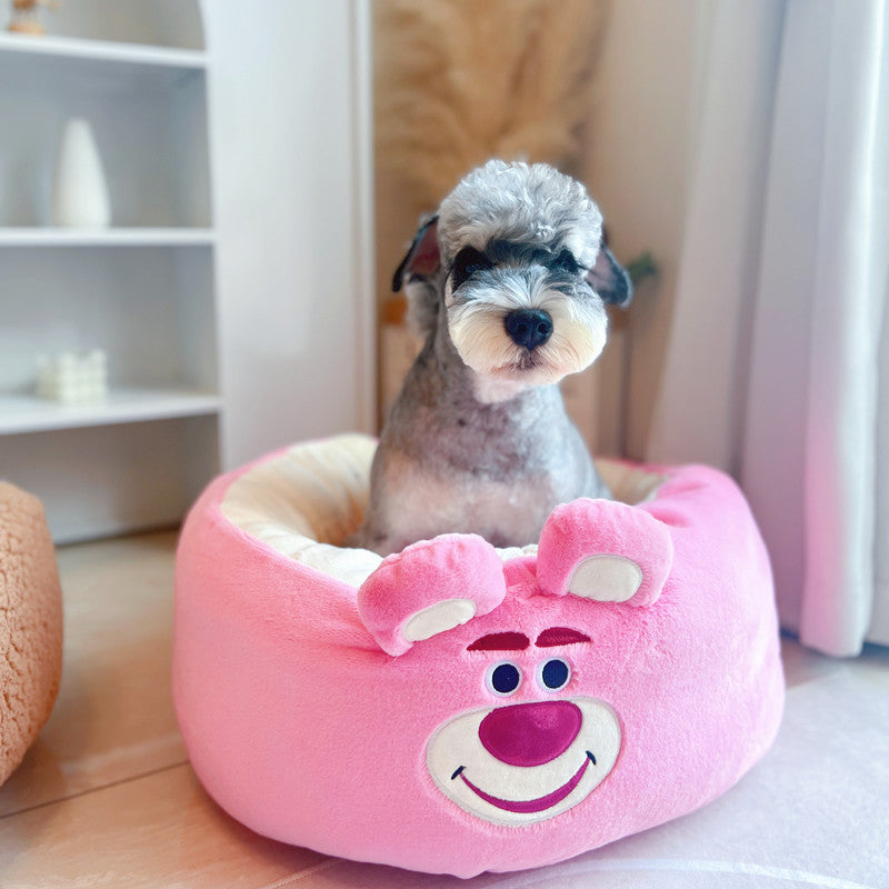 Cartoon Plush Round All Seasons Cozy Pet Bed