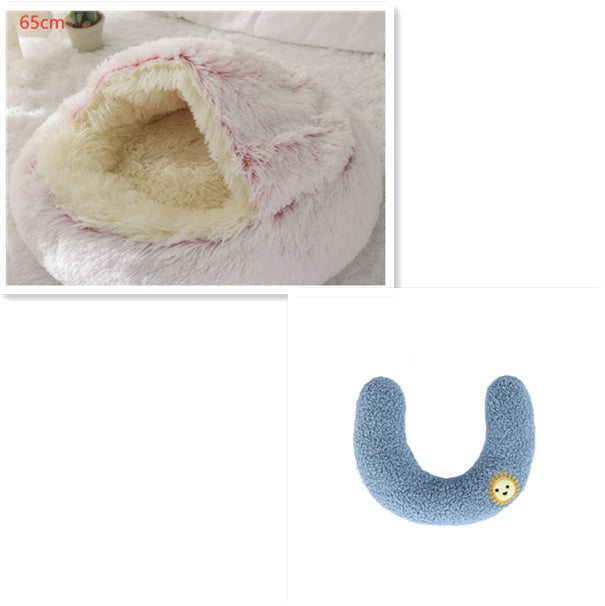 2 In 1 Round Plush Warm Pet Sleeping Bed House