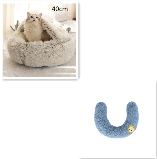 2 In 1 Round Plush Warm Pet Sleeping Bed House
