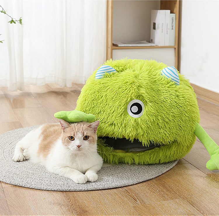 Fluffy Round Machine Washable Non Slip Calming Pet Bed
