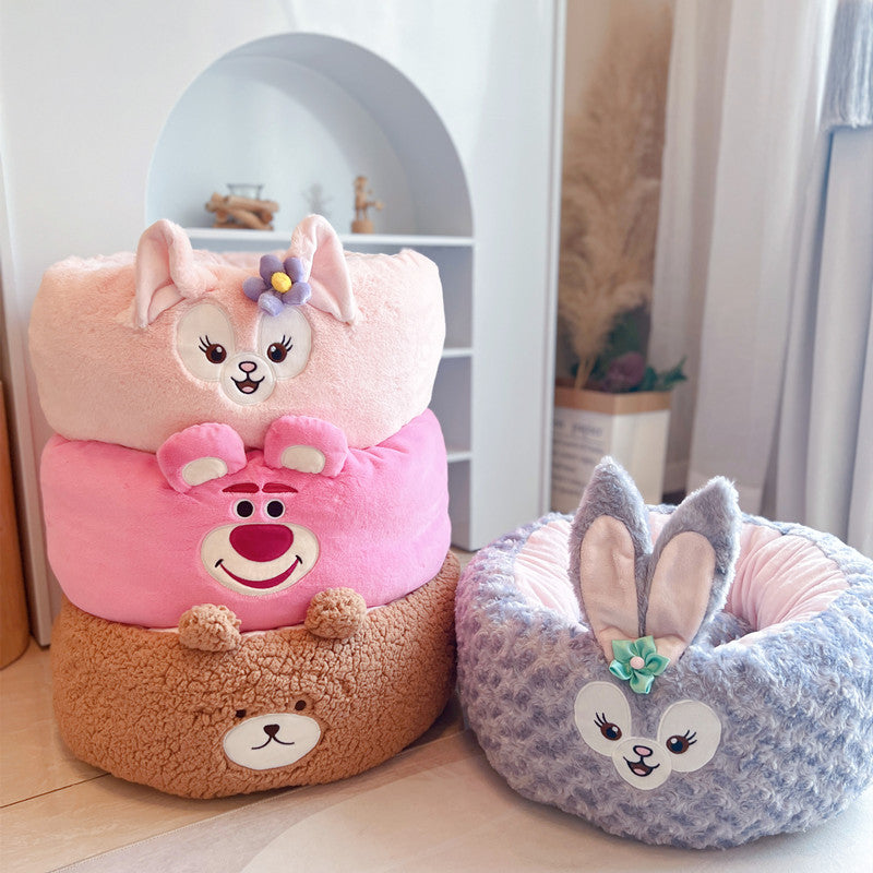 Cartoon Plush Round All Seasons Cozy Pet Bed