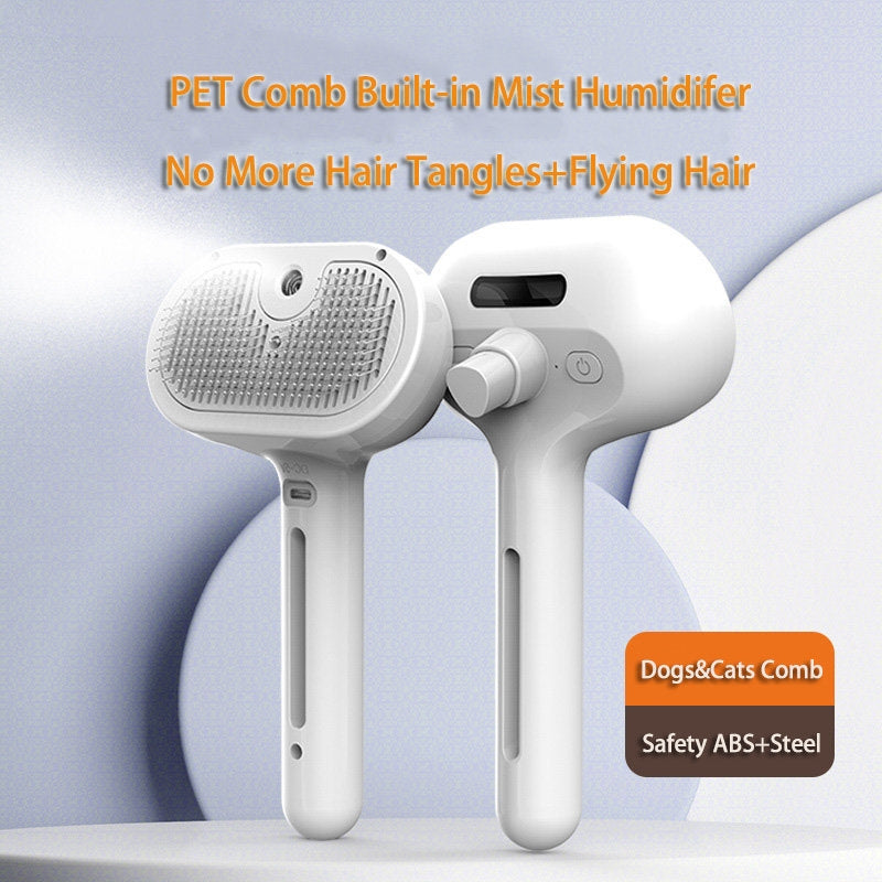 Self-Cleaning Pet Grooming Brush With Mist And Dematting Function