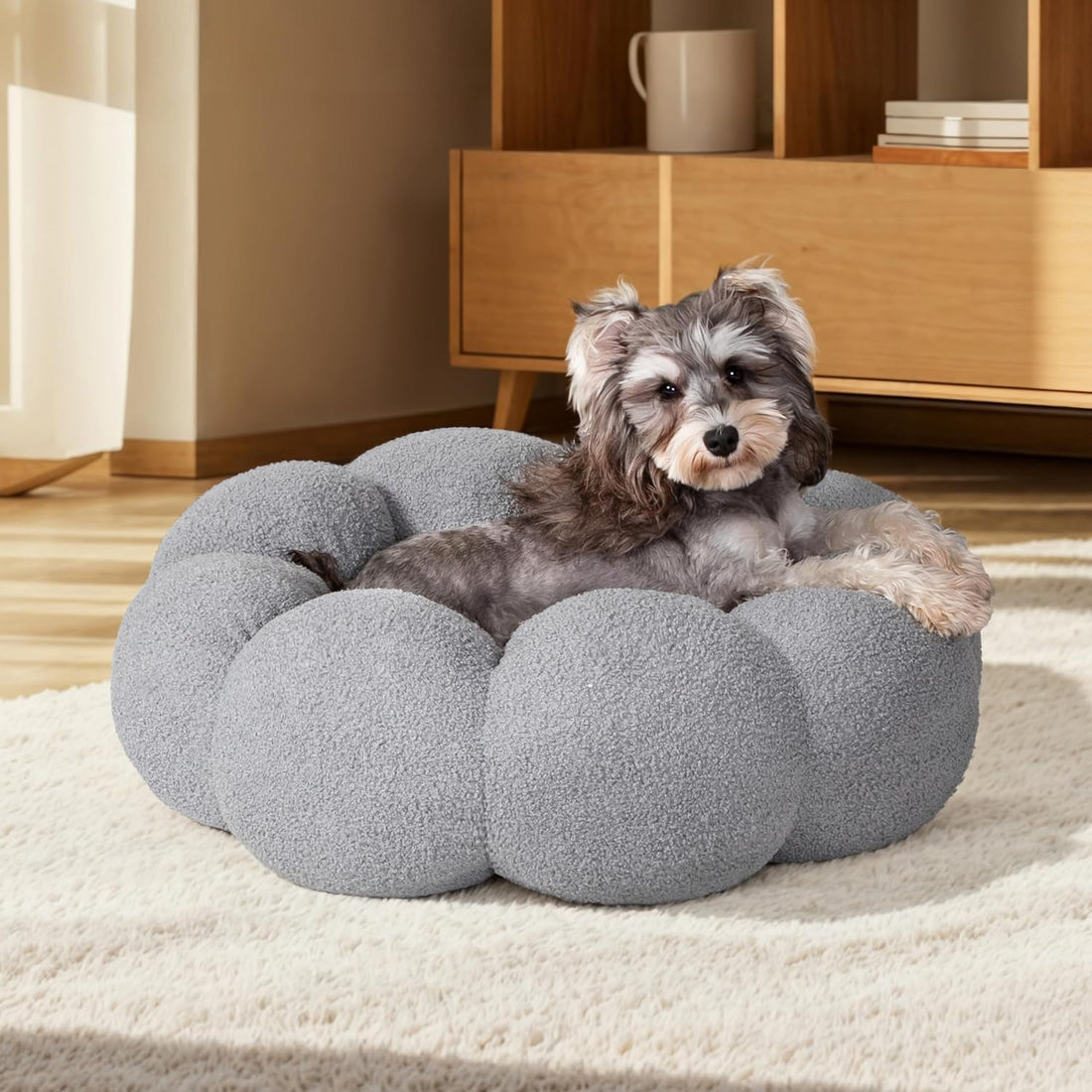 Calming Fluffy Round Plush Sherpa Non Slip Pet Bed