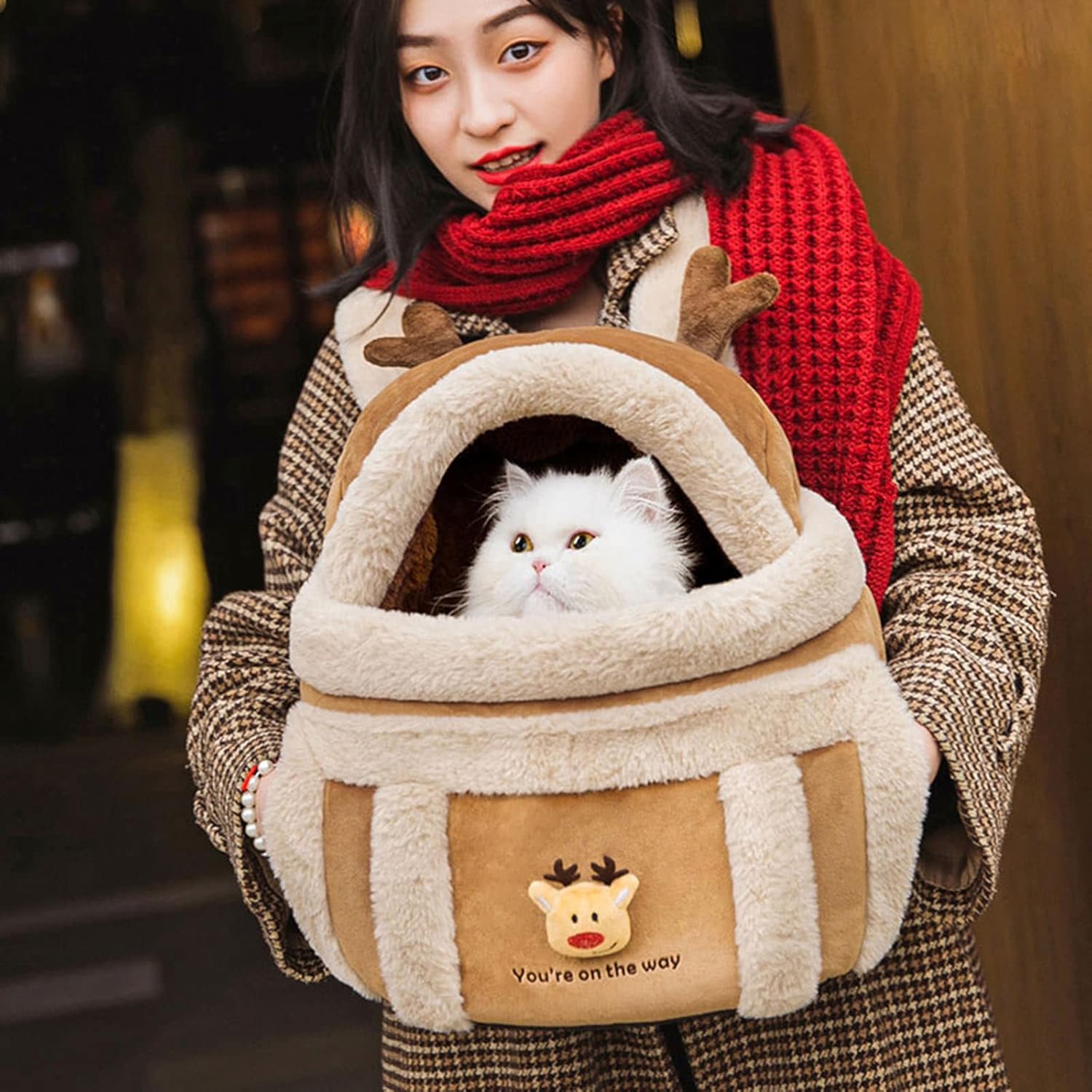 Plush Pet Carrier Backpack For Winter Travel Comfort