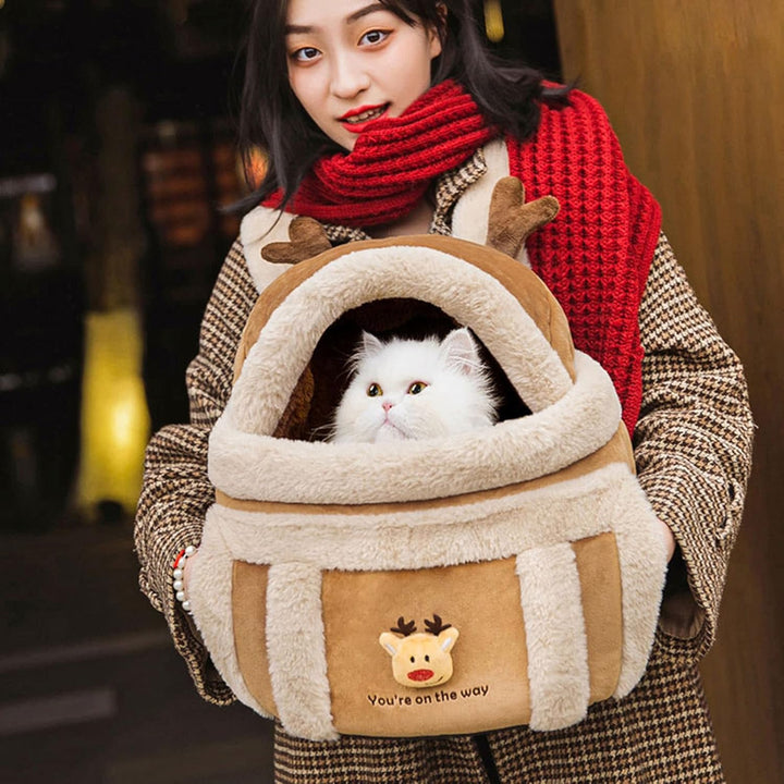 Plush Pet Carrier Backpack For Winter Travel Comfort