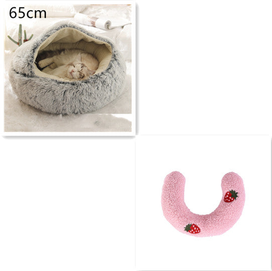 2 In 1 Round Plush Warm Pet Sleeping Bed House