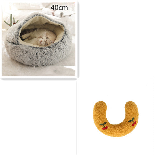 2 In 1 Round Plush Warm Pet Sleeping Bed House