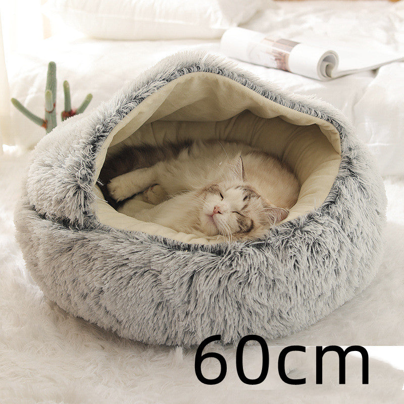 2 In 1 Round Plush Warm Pet Sleeping Bed House