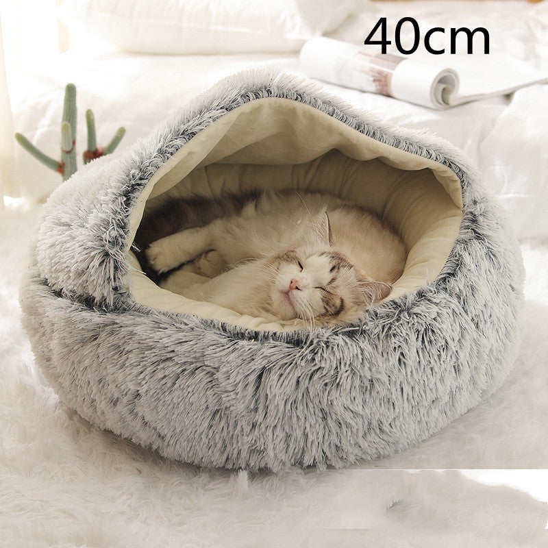 2 In 1 Round Plush Warm Pet Sleeping Bed House