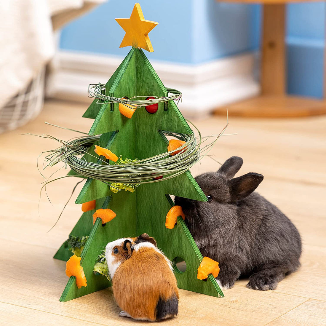 Christmas Wooden Small Animal Feeder Rack Toy
