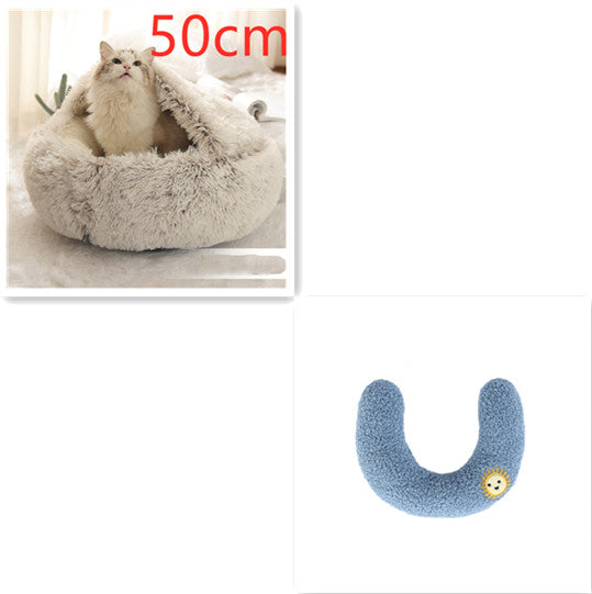 2 In 1 Round Plush Warm Pet Sleeping Bed House