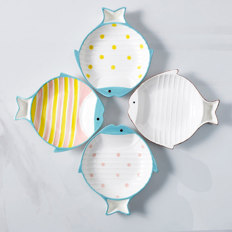 Fish Shaped Ceramic Pet Feeding Bowl Plate