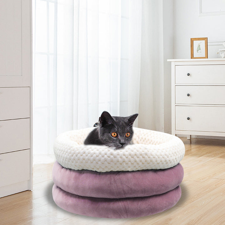 Semi Closed Round Ice Velvet Pet Sleep Bed