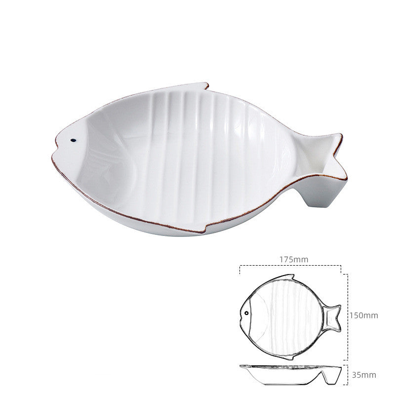 Fish Shaped Ceramic Pet Feeding Bowl Plate