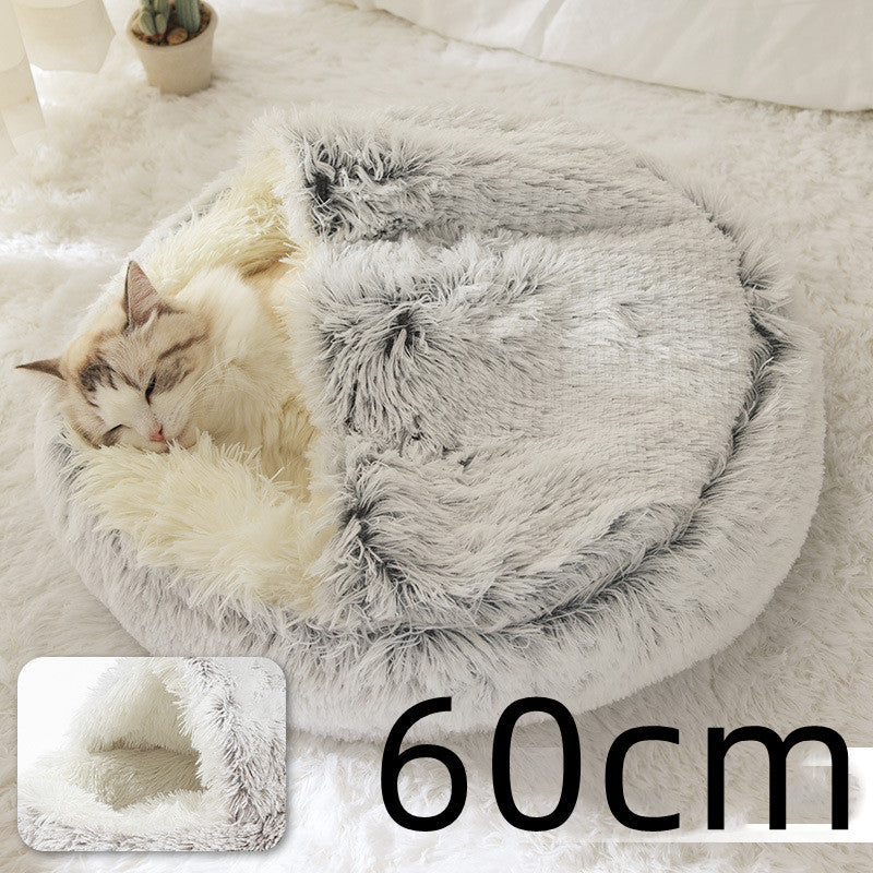 2 In 1 Round Plush Warm Pet Sleeping Bed House