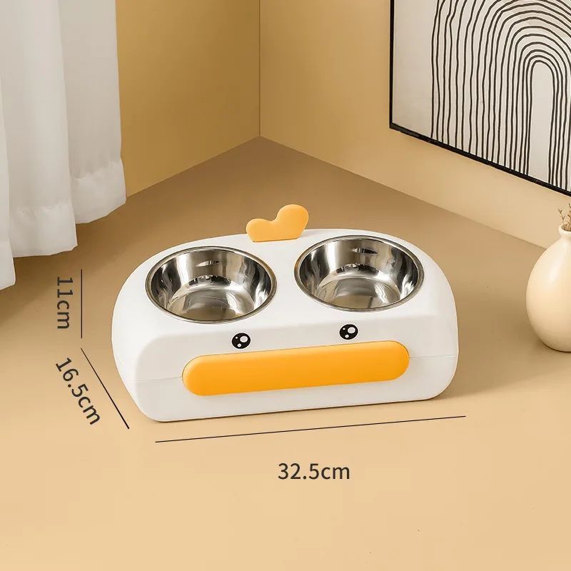 Duck Design Double Bowl Pet Feeding Tray For Food And Water