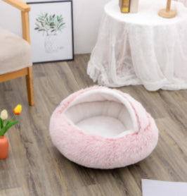 2 In 1 Round Plush Warm Pet Sleeping Bed House
