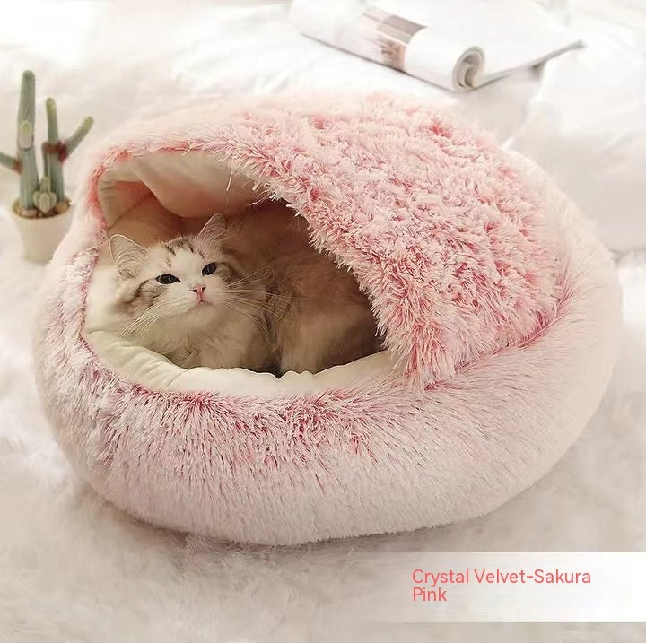 2 In 1 Round Plush Warm Pet Sleeping Bed House