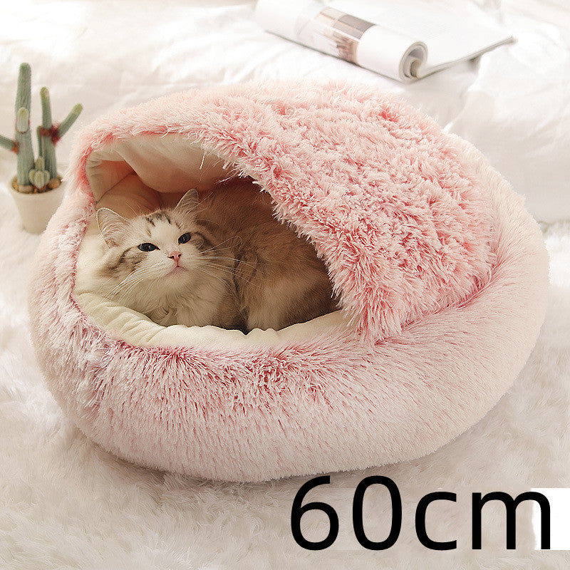 2 In 1 Round Plush Warm Pet Sleeping Bed House
