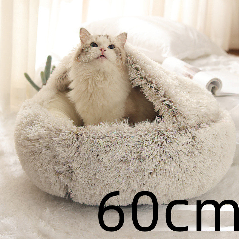 2 In 1 Round Plush Warm Pet Sleeping Bed House