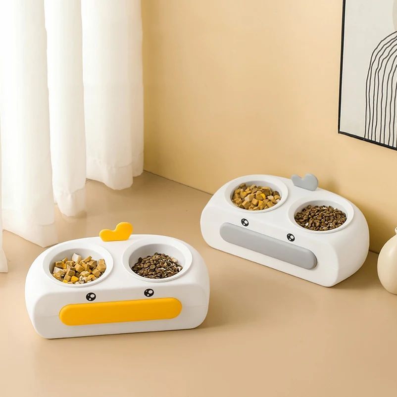 Duck Design Double Bowl Pet Feeding Tray For Food And Water