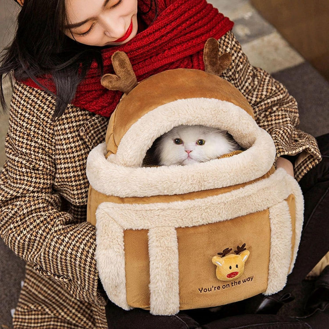 Plush Pet Carrier Backpack For Winter Travel Comfort