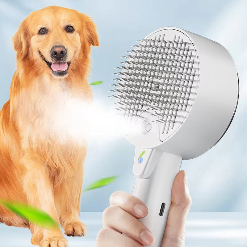3-In-1 Electric Steam Pet Grooming Brush With Massage Spray