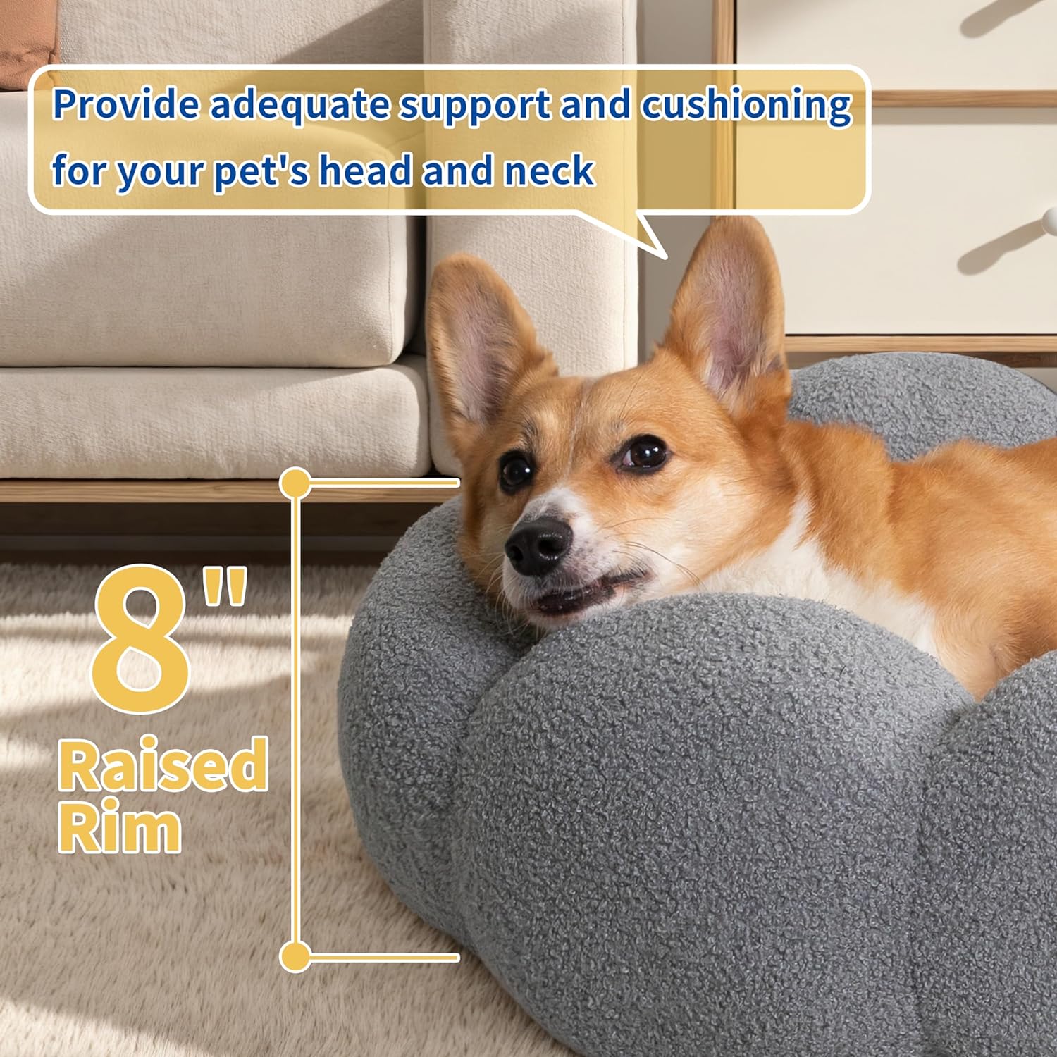 Calming Fluffy Round Plush Sherpa Non Slip Pet Bed