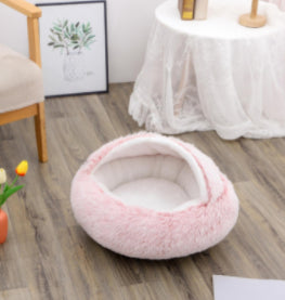 2 In 1 Round Plush Warm Pet Sleeping Bed House