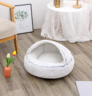2 In 1 Round Plush Warm Pet Sleeping Bed House