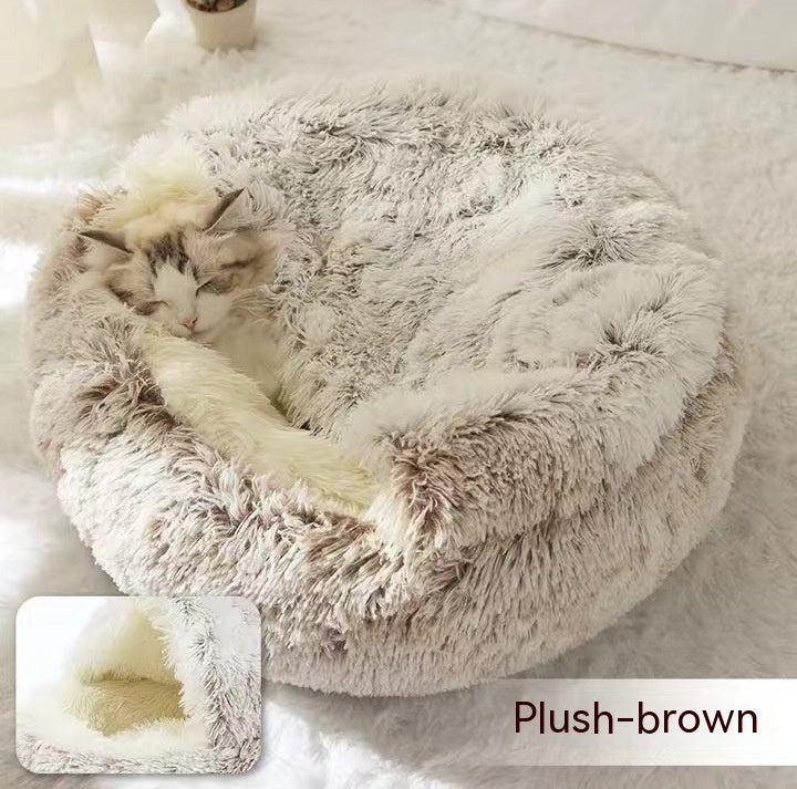 2 In 1 Round Plush Warm Pet Sleeping Bed House