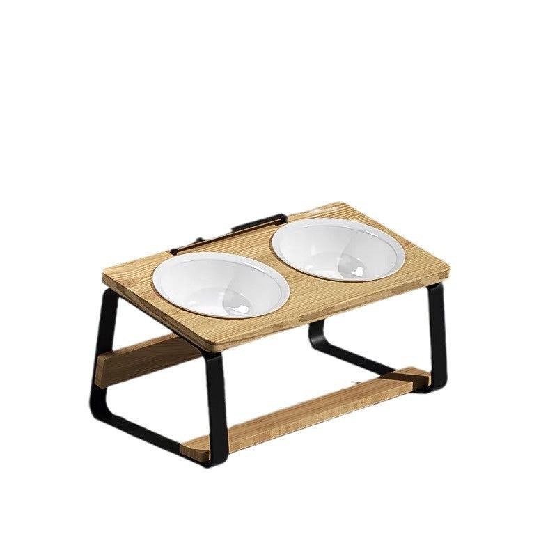 Ceramic Double Bowl Pet Feeding Water Bowl Cervical Support