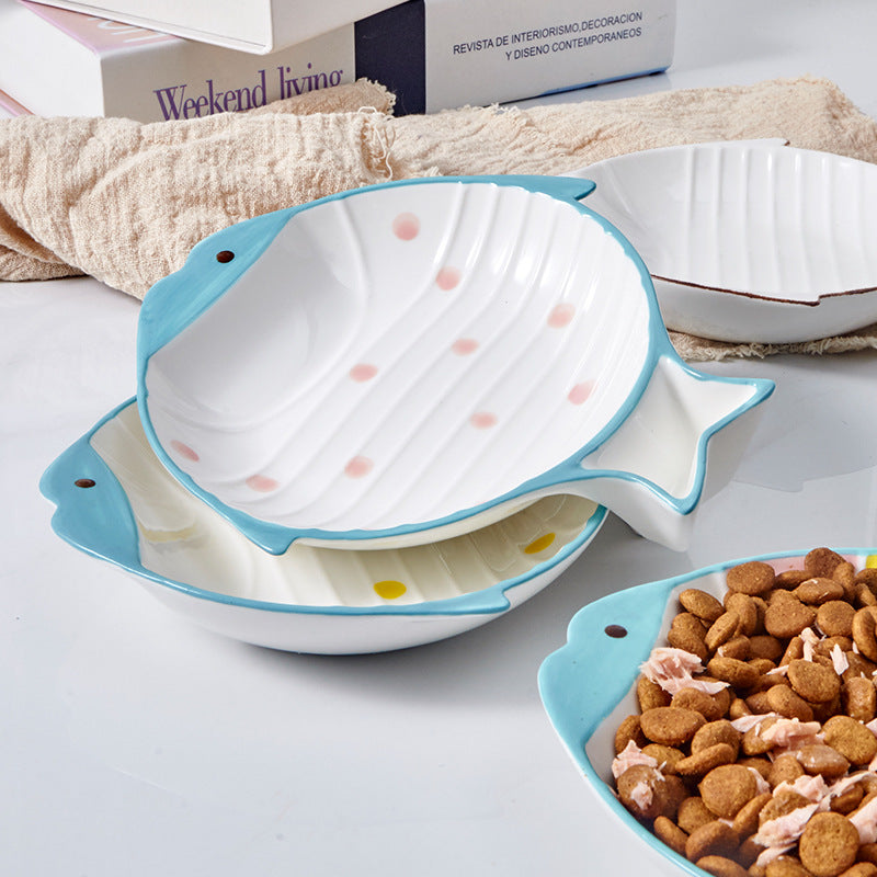 Fish Shaped Ceramic Pet Feeding Bowl Plate