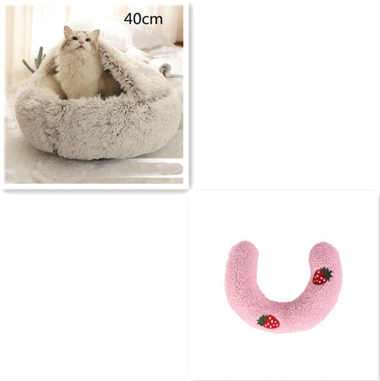 2 In 1 Round Plush Warm Pet Sleeping Bed House