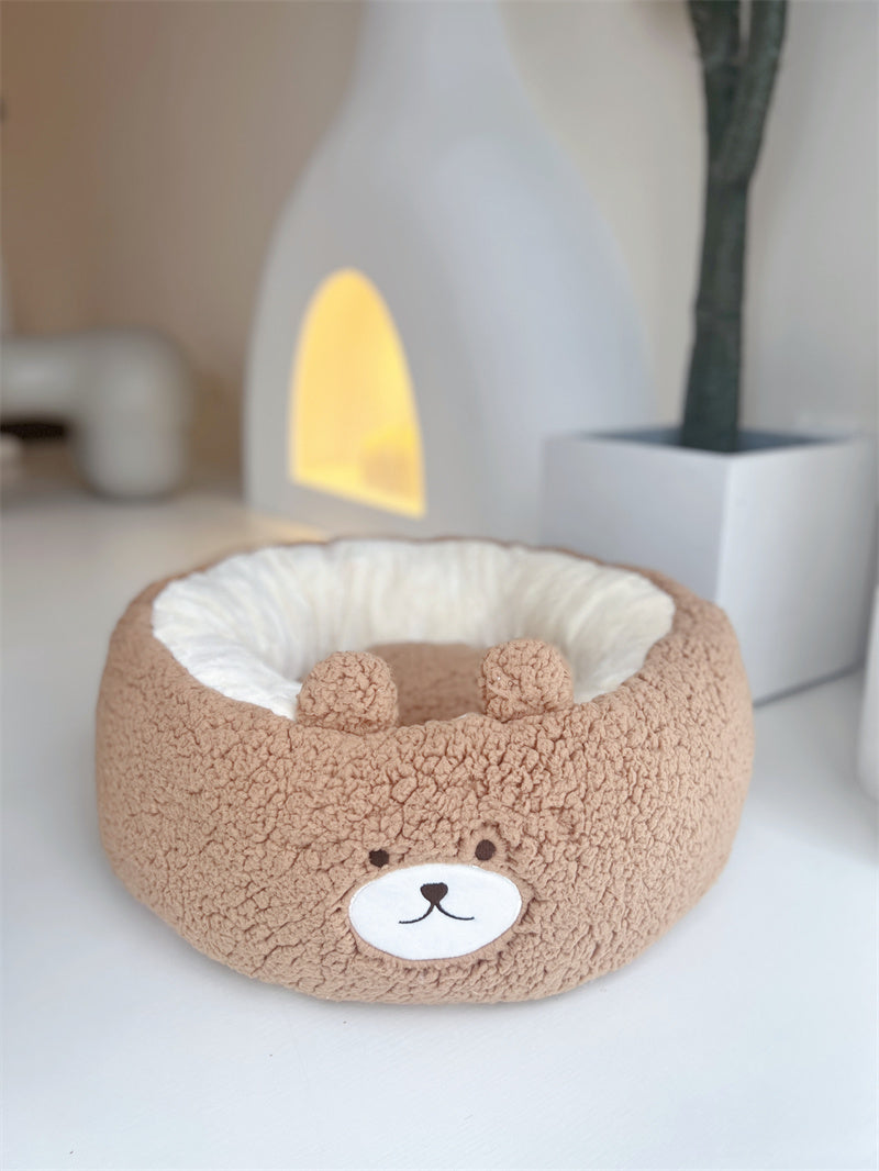 Cartoon Plush Round All Seasons Cozy Pet Bed